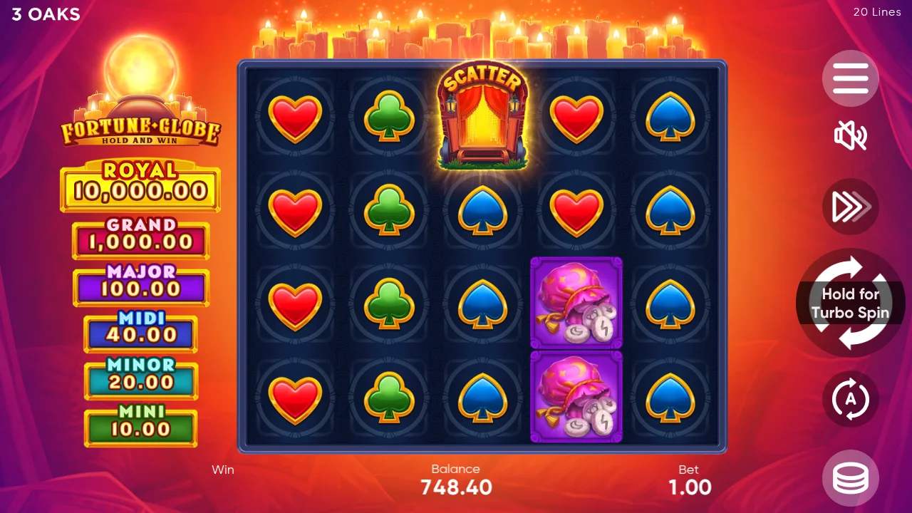 Fortune Globe při spinu 1000 - přibližně v době výhry 78x v Hold and Win